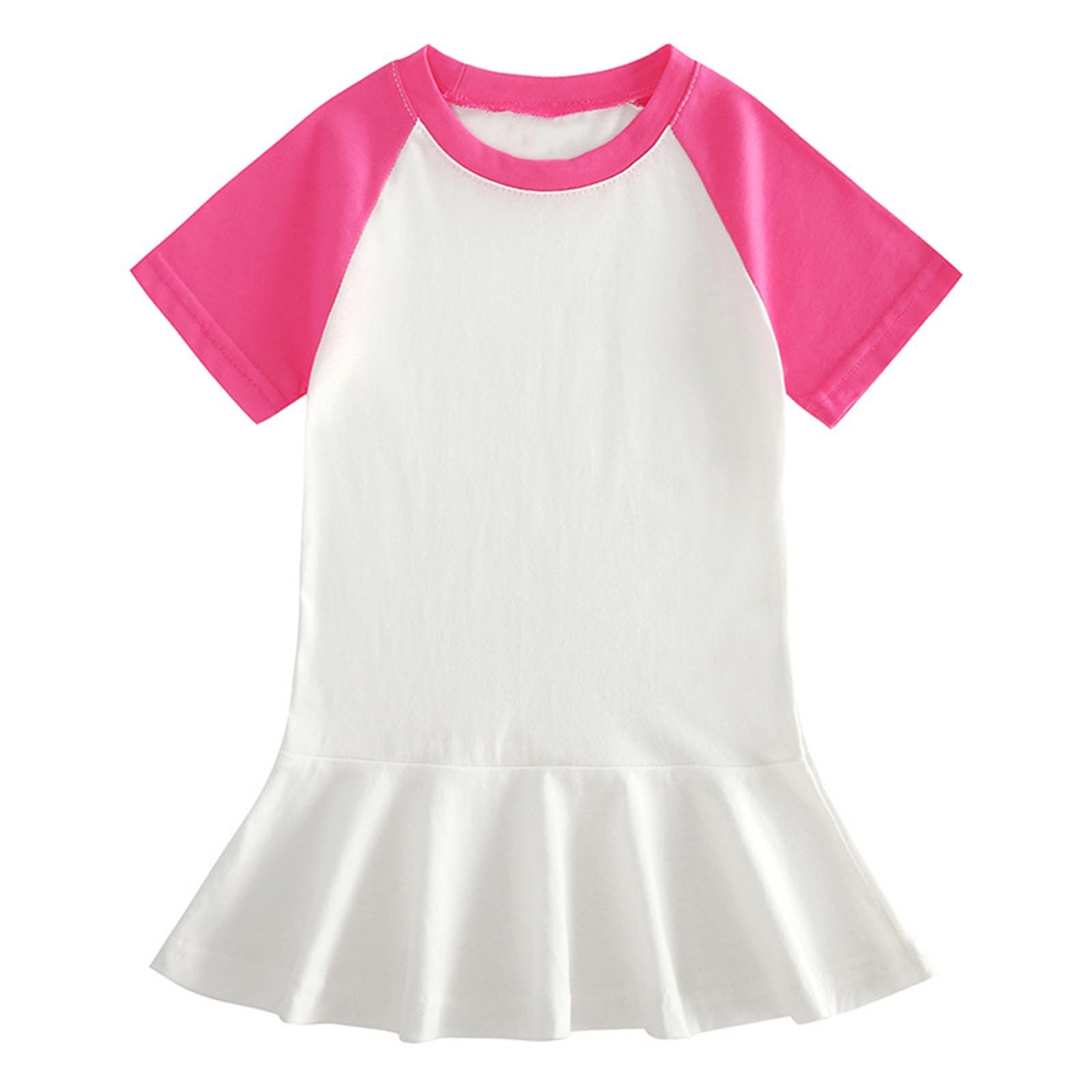 Girls T-Shirt Dress Summer Skater Dress Cotton Toddler Casual Colorblock Short Sleeve Dress for Kids 1-10 Years